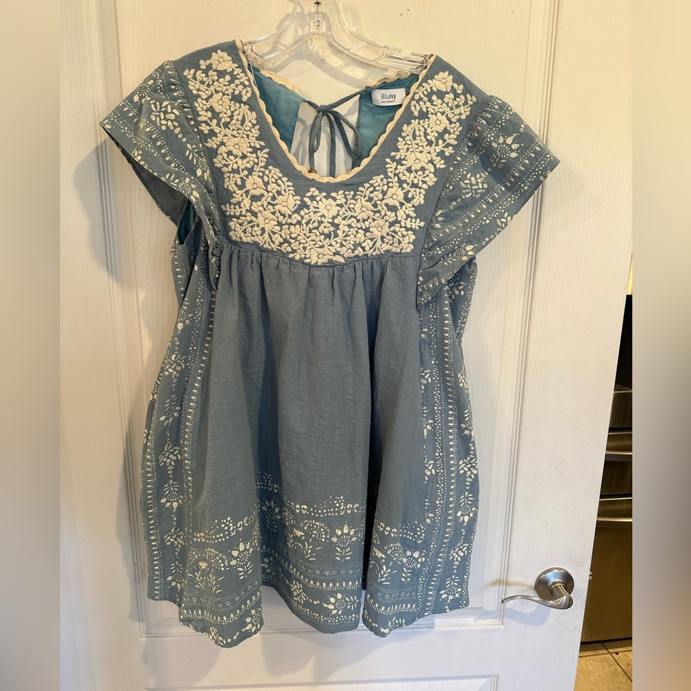 Blue ivy women’s chambray Embroidered blue dress size small